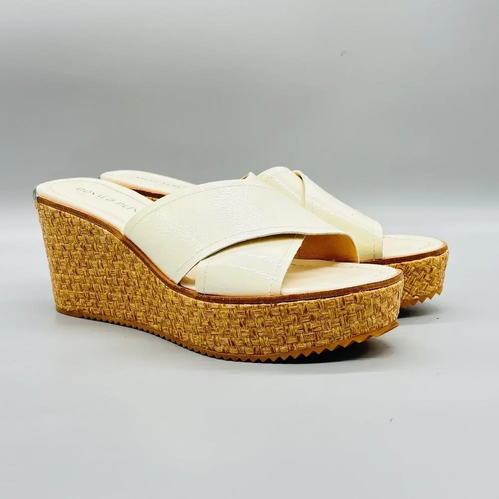 Donald Pliner Sandals Womens 9.5 White Leather Ideal Rattan Wedge Platform Shoes